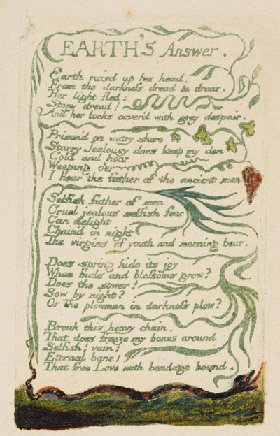 「Earth&39;s Answer」、プレート1 34「Songs of Experience」、1794（水彩でレリーフエッチング） 作： William Blake